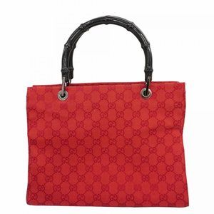 Gucci GG Canvas Bamboo Handbag 002 1016 Red Women's